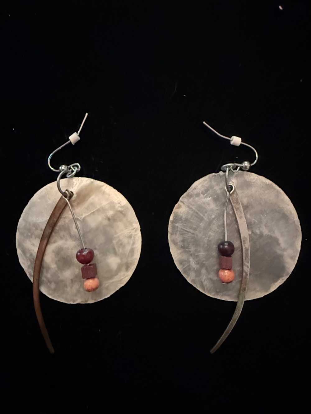 RETRO 1980'S PIERCED EARRINGS -SHELL/METAL/BEADS- VERY COOL!